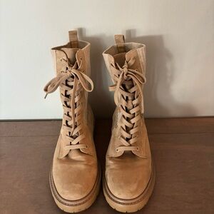 Sam Edelman Tan Combat Moto Boots with Chunky Sole